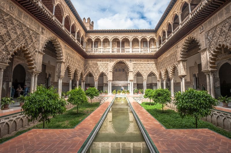 The Courtyard of the Maidens in the Royal Alcazar, Sevilla, Spain 