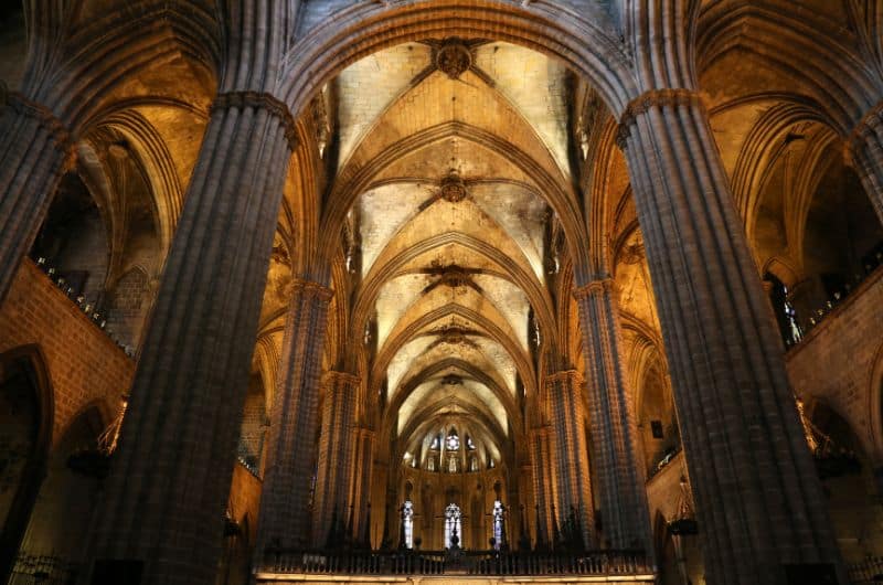 The interior of the Barcelona Cathedral in Spain