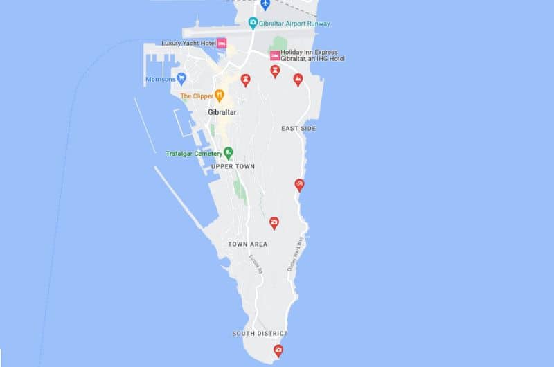 Map of top places to visit in Gibraltar