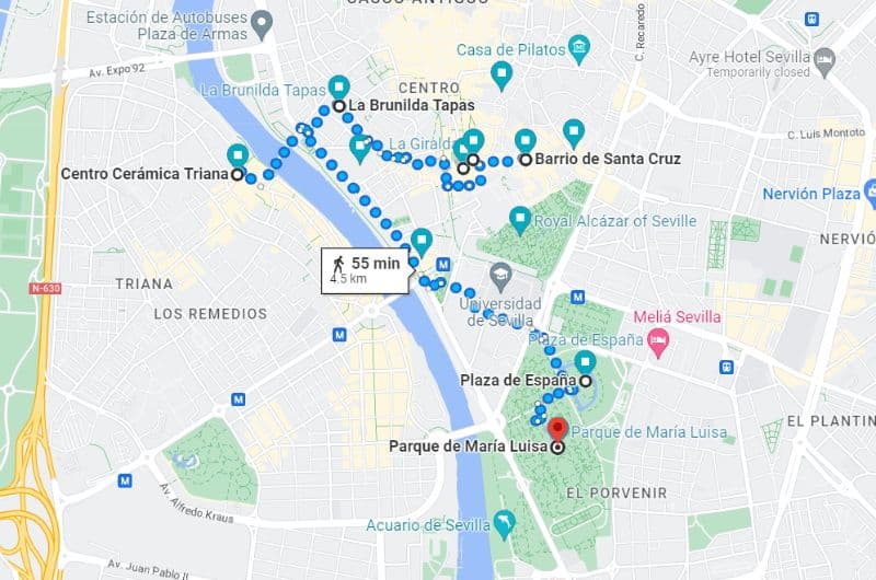 Map of Seville itinerary 2 days