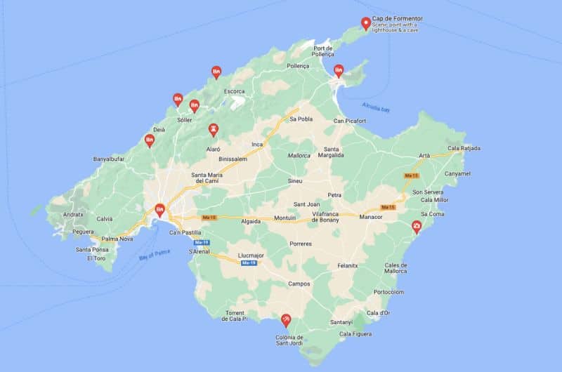 Map of best places in Mallorca
