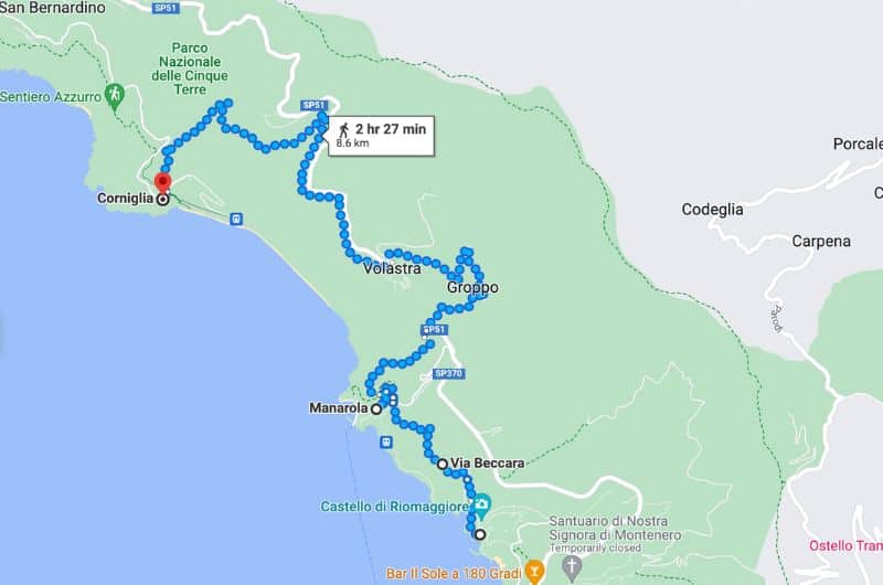 Cinque Terre map itinerary day 1