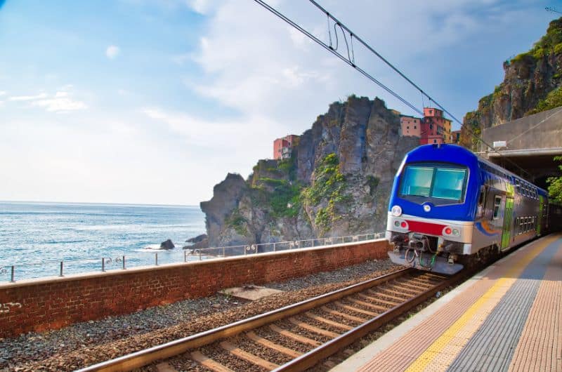 Train in Cinque Terre, Manarola station, Italy 